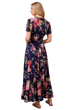 Angel Eye Ruched Waist Navy Maxi Dress