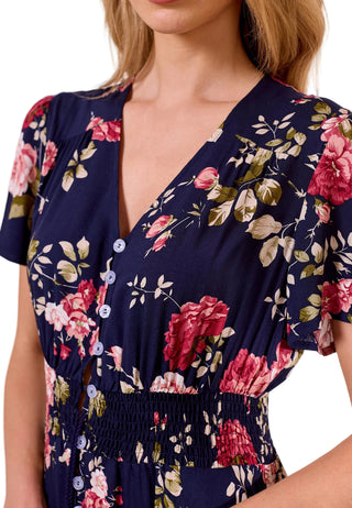 Angel Eye Ruched Waist Navy Maxi Dress