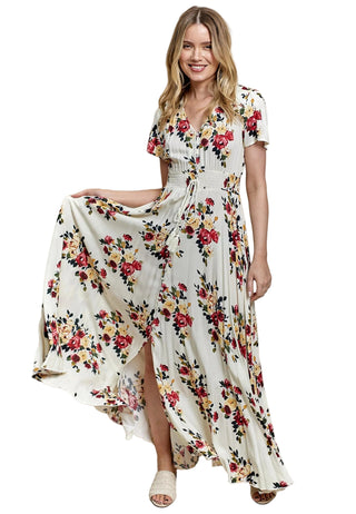 Angel Eye Ruched Waist Maxi Dress