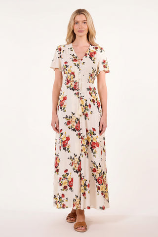 Angel Eye Ruched Waist Maxi Dress