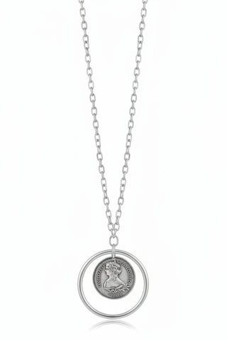 Merx Silver Medallion Long Necklace