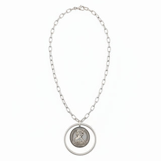 Merx Silver Medallion Long Necklace