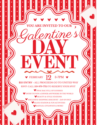 Valentine's Day event invitation with red and white design