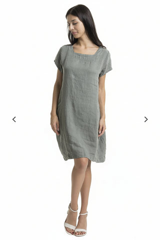 Linen Luv Grey Short Balloon Day Dress