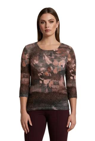 Moffi Printed Popcorn Knit Top