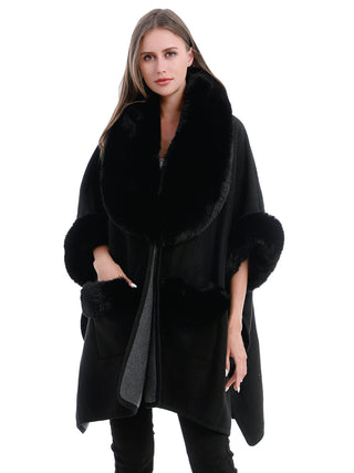 AOTA Faux Fur Trim Poncho