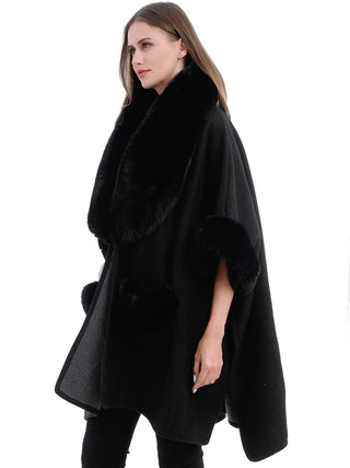 AOTA Faux Fur Trim Poncho
