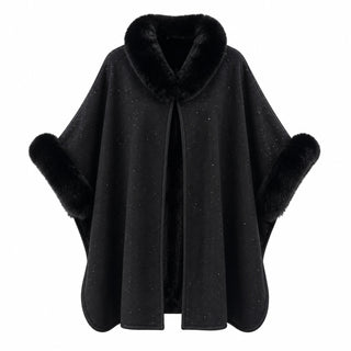 AOTA Faux Fur Trim Sparkle Poncho