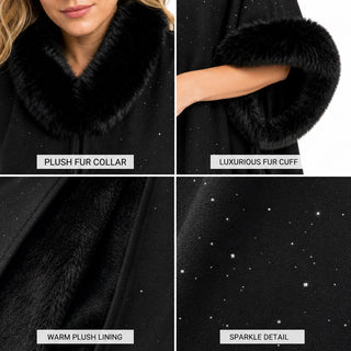 AOTA Faux Fur Trim Sparkle Poncho