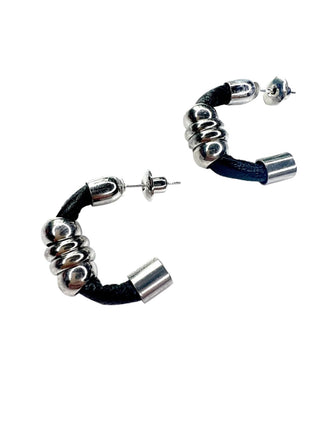 Design Fixation 2” Sport Silver Black Hoop Earrings